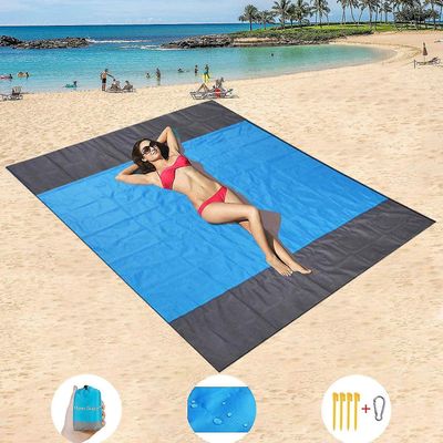 Rantamatto, Erittäin suuri 200cm X 210cm Vedenpitävä Anti-sand Piknik-peitto, konepestävä nailon 4 vaarnalla (sininen 2)
