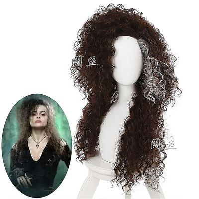 Film Film Character Bellatrix Lestrange Long Brown Blandet bølgete parykk Bella Parykker Varmebestandig Cosplay Costume Parykk + Parykk Cap