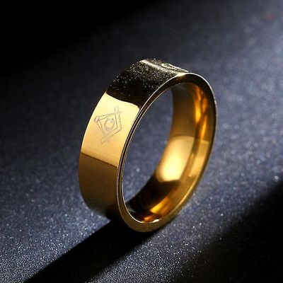 Bricks Masons Firkantet kompas g sølv frimurerisk ring 6 mm guld 12
