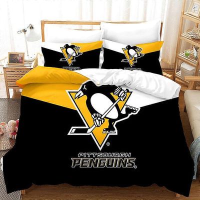 v5640 Lakanat Pittsburgh Penguins 3PCS vuodevaatteet pussilakana Lohduttaja Pehmeä tyynyliina Lakanat IU5640 135x200cm 53x78in