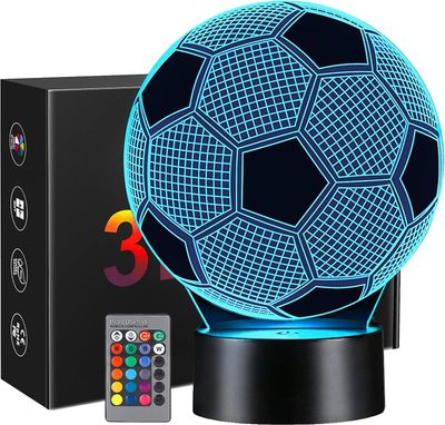 Jalkapallolahja pojille ja tytöille, jalkapallo yövalo lapsille 3d optinen illuusiolamppu makuuhuoneen sisustus 7 väriä vaihtava syntymäpäivä joulu...