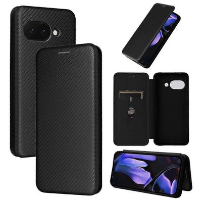 Hiilikuitutekstuuri Flip nahkainen puhelinkotelo Musta For Google Pixel 9a