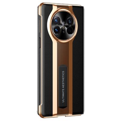 Huawei Mate X5 Case View -ikkunalle litsikuvioinen nahkainen puhelimen kansi piilotetulla jalustalla Musta