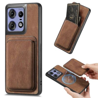 Motorola Edge 50 Pro 5G -kotelolle nahka + TPU-retropuhelimen kuori, jossa irrotettava korttipaikka