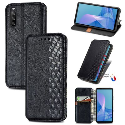 Kompatibel med Sony Xperia 10 iii Flip Case Etui Vintage Wallet Flip Cover med magnetisk lukning Coque - Blå sort