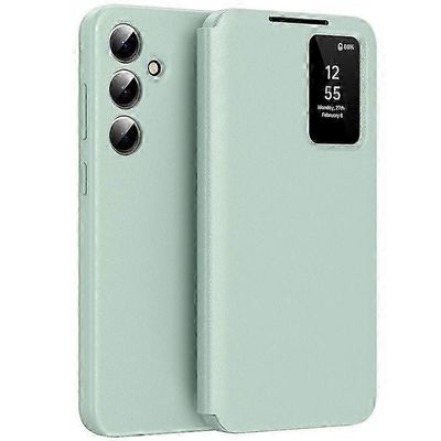 Galaxy A56 5G -kotelo korttikotelolla ja Smart View -ikkunalla - Nahkainen Puhelinkuori Vihreä