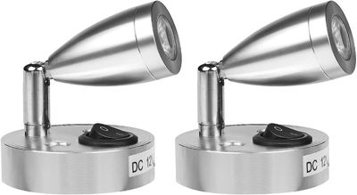 2kpl 3w 12v led-lukuvalo veneasuntovaunuautoon, omalla kytkimellä, lämmin valkoinen valo, 3000k, 220lm, 60 * 96mm, hopea A