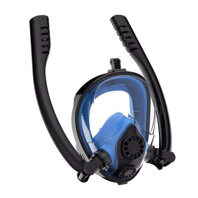 Ebox Snorkling maske anti-tåge dykning dobbelt vejrtrækning rør udstyr Sort blå L/xl