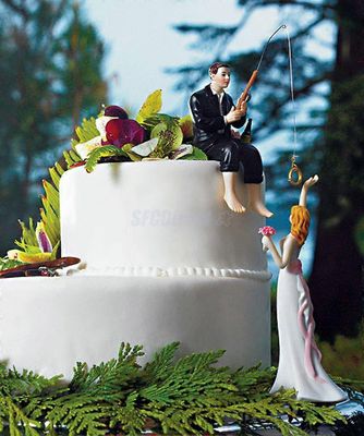 Kakku koukussa rakkauden kalastukseen sulhanen Catching Bride Hauska hääkakku Topper Decor
