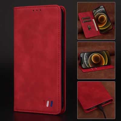 Etui til iphone 12 Mini Cover Magnetisk lukning Tegnebog Bog Flip Folio Stand View Læderbetræk Stødsikker - Rød