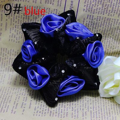 2pc Chiffon Rose Hex Hoved Blomst Hår Ring Pandebånd Farve Trompet med Diamant Fleece Pandebånd 9