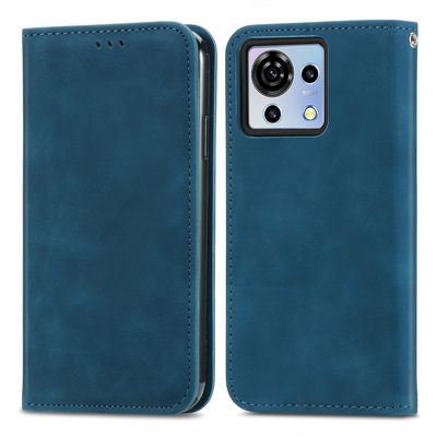 Puhelimen jalustakotelo ZTE Blade V50 Vita Shell Skin-touch PU nahkasuojus - tummansininen