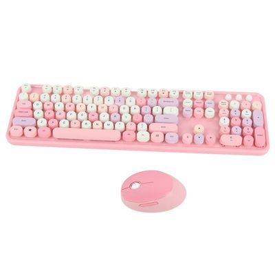 2,4 GHz:n langaton 104-näppäiminen näppäimistö- ja hiirisetti, toimistokäyttöön, söpö näppäimistö tietokoneelle (Couleur Rose Mlange)