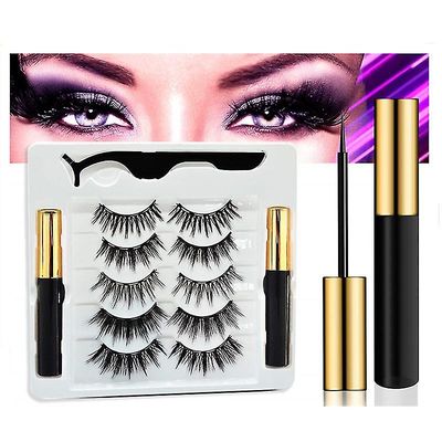 Zhuopai Magnetisk eyeliner og øjenvipper sæt&5 par falske øjenvipper & let at bære sort 5*5*5cm