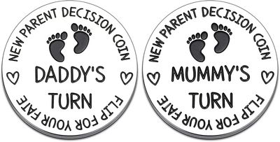 Linkrunning Ny babygave til forælder mor far Ny far gaver sjov beslutning mønt Sølv 3*3 cm