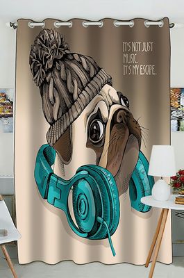 Eczjnt En pug valp i en strikket hipster lue med hodetelefoner blackout vindu gardin draperi paneler 130x210 cm ett stykke