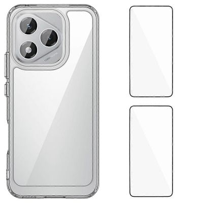 Honor 400 Lite 5G kirkkaalle puhelinkotelolle TPU-akryylikansi 2 kpl karkaistulla lasilla Läpinäkyvä