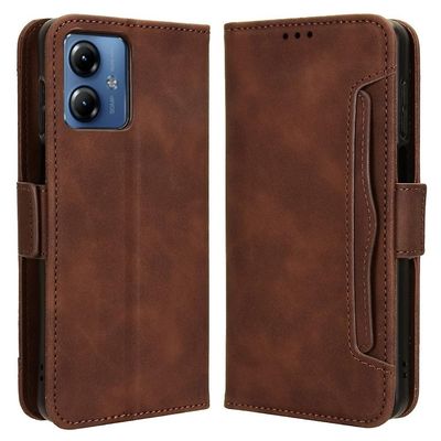 SKALO Motorola Moto G14 6-LOKEROINEN lompakkokotelo - ruskea