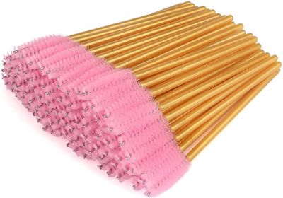 Linkrunning 100 stk engangs øjenvippebørster guld og pink mascara tryllestave øjenbryn ricinusolie børste makeup værktøj Guld og sort 10*1*1 centim...