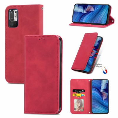 Gangxun Sag For Xiaomi Redmi Note 10 5g Magnetisk Lukning Læder Tegnebog Cover Housse Etui Shockproof - Rød