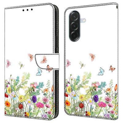 Samsung Galaxy A26 5G nahkakotelo kuviotulostus lompakkoteline läppä puhelimen kansi - kukat ja Monivärinen Flowers and Grass