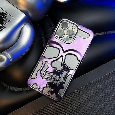 Viileä ontto 3D-pääkallopuhelinkotelo iPhone 16 15 14 Plus 13 12 11 Pro Max -pinnoitus Gothic Skeleton Design iskunkestävä kansi violetti