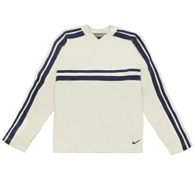 Vintage Nike Cream Stripe V-hals sweatshirt til børn Fløde L