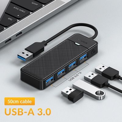 Idsonix USB Hub 4-port 3.0-hubadapter type C-dokkingstasjon 7-porters hubadapter 5 Gbps høyhastighets for Macbook Mac OS 50cm-USB A-BK