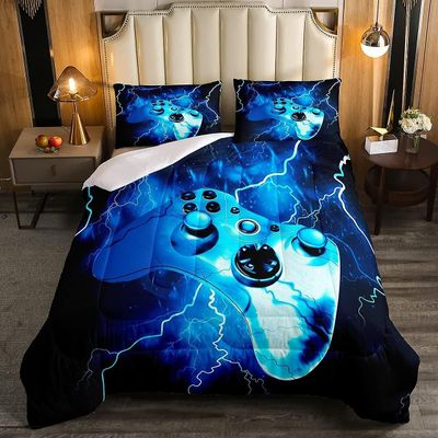 Kerota Galaxy Gamepad päiväpeite Double Luxury Player Tikattu sänky lapsille Pojat Tytöt Videopelit Talvi Kesä päiväpeite Sininen moderni peliohjai...