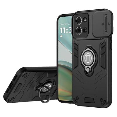 varten Motorola Moto G75 5G kotelo liuku Camshield jalusta PC + TPU puhelimen kansi - musta Monivärinen Black