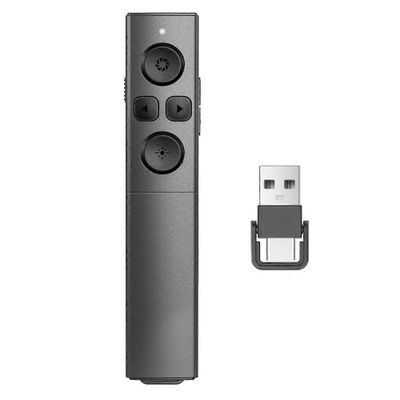 Esittäjän napsautus langaton PPT-napsautus, 2-in-1 USB A / C Powerpoint -napsautus dian äänenvoimakkuuden säätöön Musta