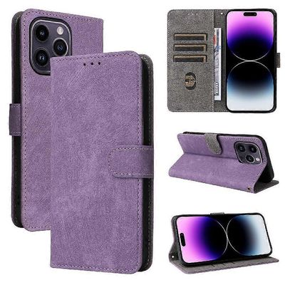 Foxdock Kotelo IPhone 15 Flip Folio -lompakolle Magneettinen suljin PU-nahkakorttipaikat Kannen RFID -esto Violetti