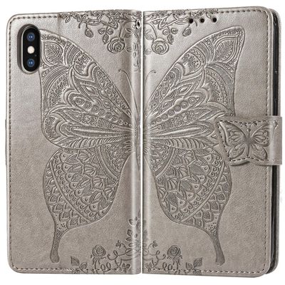 Gangxun Kompatibel med Iphone X / xs etui Flip Cover Emboss Butterfly Soft Tpu Stødsikker Shell Slim - Grå