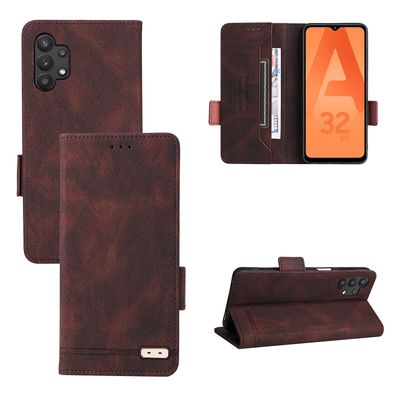 Gangxun Etui til Samsung Galaxy A32 5g læderetui Folio Flip med kreditkortspor Etui Coque Brown