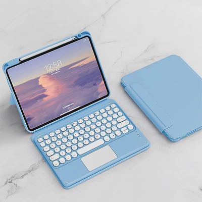 Timoom Tastaturveske for Ipad 10. generasjon (10.9 ", 2022), avtakbart magnetisk deksel, vertikalt stativ og magnetisk søtt fargerund tastatur Lyseblå