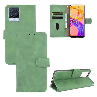 Etui til Realme 8 4g / 8 Pro Cover Premium læder med kortholder Flip Folio magnetisk etui Etui Coque - Sort Grøn