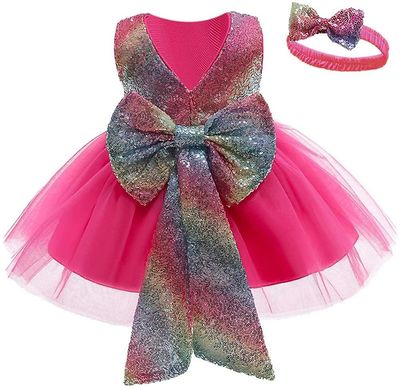 AIR Baby Piger Bowknot Tutu Party Kjoler med hovedbeklædning Rose Red rose/rød