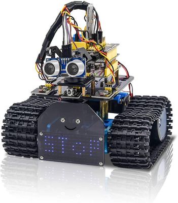 Usiful Mini Tank Robot V2 Smart Car Kit Arduino-, IR-infrapuna- ja sovelluskaukosäätimelle (iOS ja Android), kevyt ja ultraääniseuranta, 8X16 LED-p...