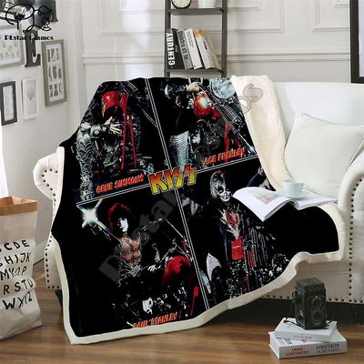 Bolongking Nye KISS Rock & Rull alle Nite Party Blanket 3D-print Sherpa teppe på sengen Hjem Tekstiler Dreamlike Style 10 150x200cm