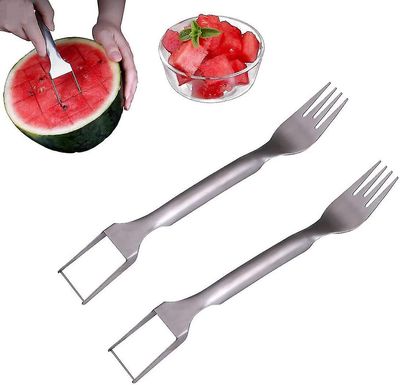 Tianzun 2-i-1 vannmelongaffel slicer, 2023 ny vannmelon slicer kutter, dual head rustfritt stål fruktgafler slicer kniv 2 stk.