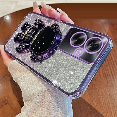 Oppo A2 5G / A79 5G PC + TPU Glitter astronautin jalustan kansi puhelimen kotelo - violetti