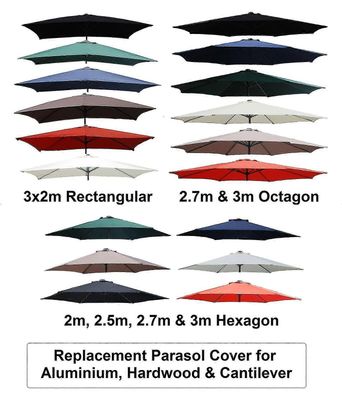 2m 2.5m 2.7m 3m 3x2m korvaava kangas Puutarha Parasol Canopy Cover 6 Varsi Khaki Diameter 3m