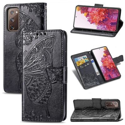 Gangxun Kompatibel med Samsung Galaxy S20 Fe 5g / 4g Case Flip Cover Præget Butterfly Soft Tpu Stødsikker Shell Slim - Sort