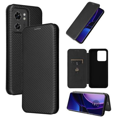 Kotelo Motorola Edge 40 hiilikuitunahkakotelo Folio Flip suojaava magneettinen kansi Musta
