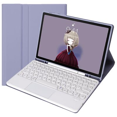 Pyöreä näppäinkorkki kosketuslevy Bluetooth-näppäimistö TPU-kotelo Samsung Galaxy Tab S9 FE X510 / X516: lle Violetti