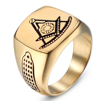 Bricks Masons Tidligere master firkantet kompas guld tone frimurerisk ring 10