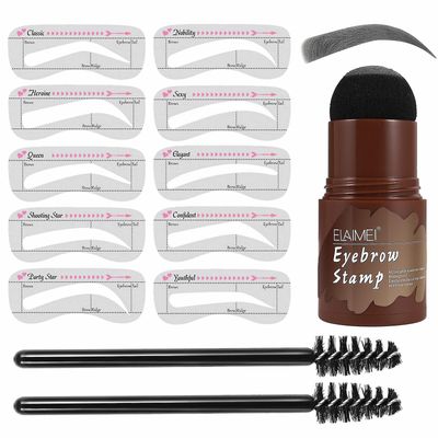 3stk Perfekt Brows Stencil & Frimærkesæt Med 2 børster Et trin Langvarig Formgivningssæt mørk grå