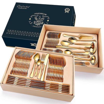 72-delt rustfritt stål flatware sett bestikk servise sett for hjemmet Gull