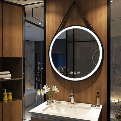 Rund LED Belyst Baderomsspeil Hengende veggspeil Demister Aluminium Fram Svart 60x60cm