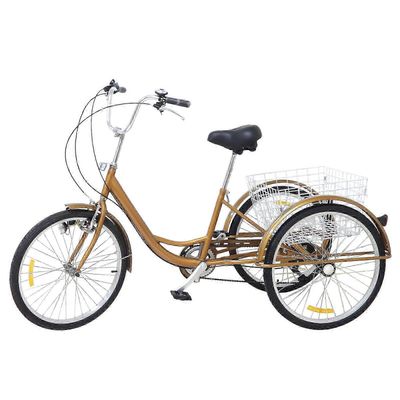 24 tommers trehjulssykkel for voksne med handlekurv Gull 180x110x76cm